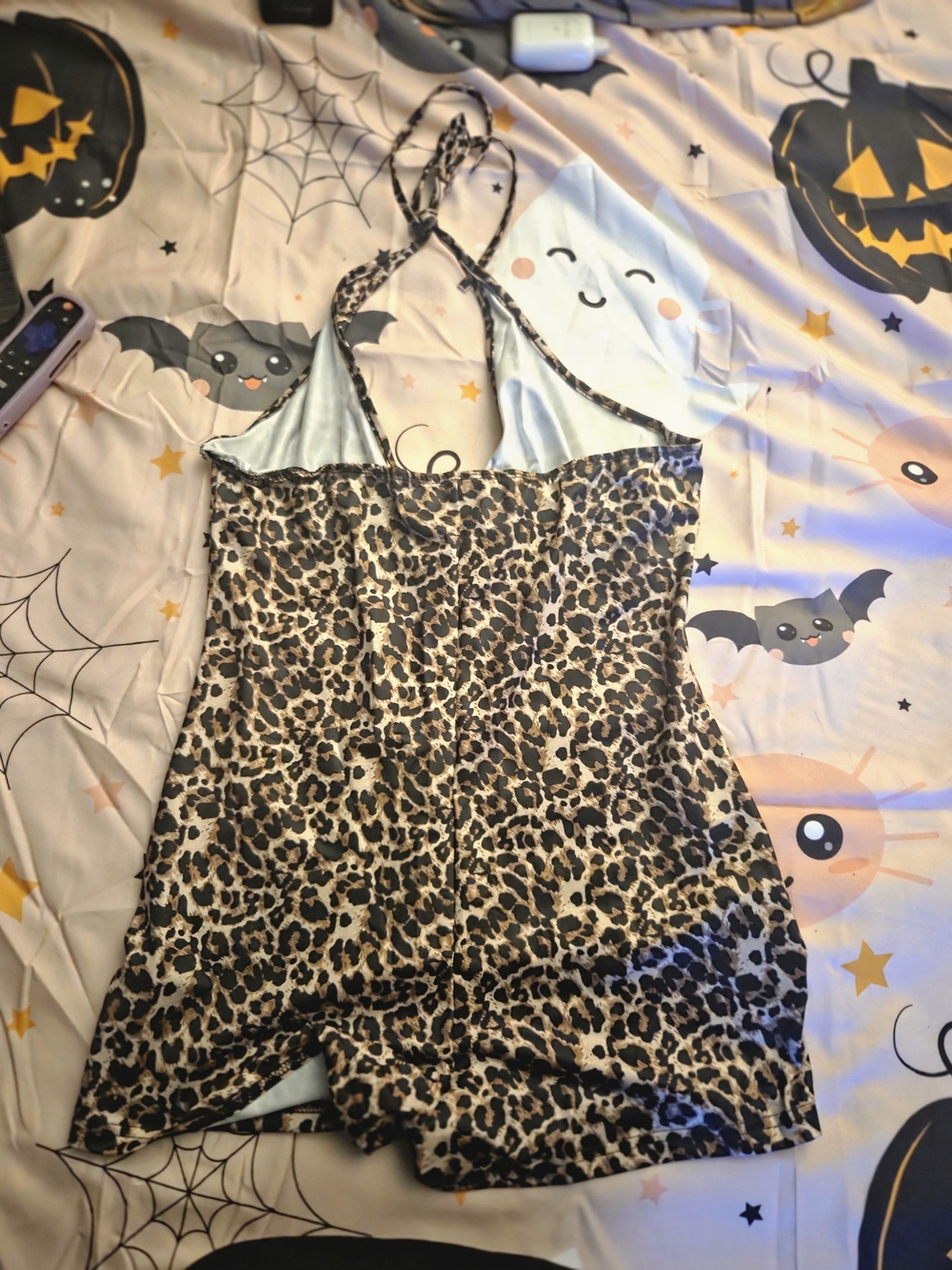 SHEIN Leopard Print Halter Romper in Brown & Black - Picture 2 of 3